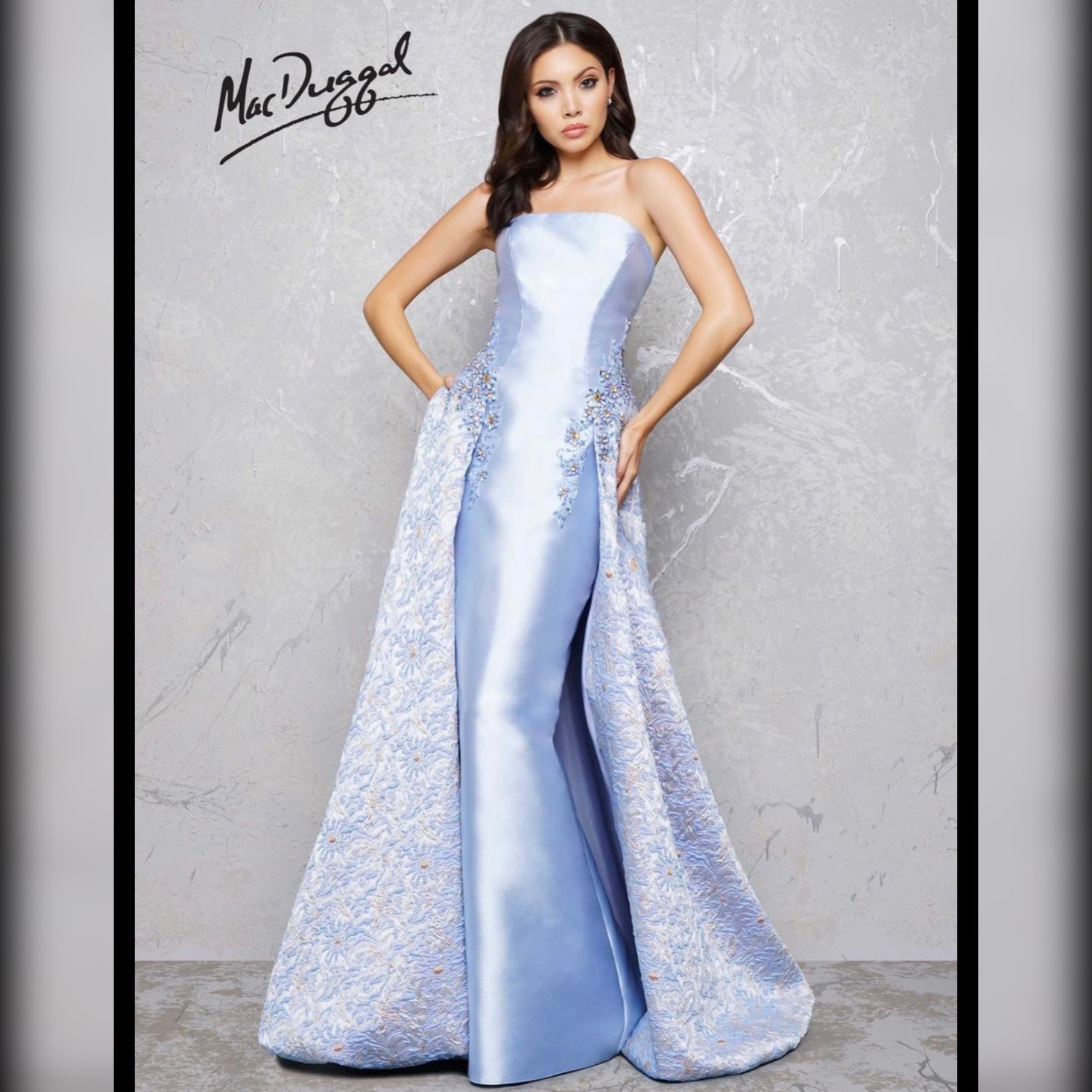 Mac Duggal Blue Size 4 Prom Embroidery Strapless Train Dress on Queenly