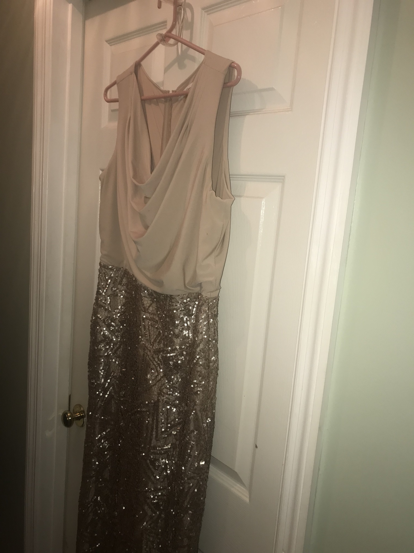Calvin Klein Size 14 Prom High Neck Gold Floor Length Maxi on Queenly