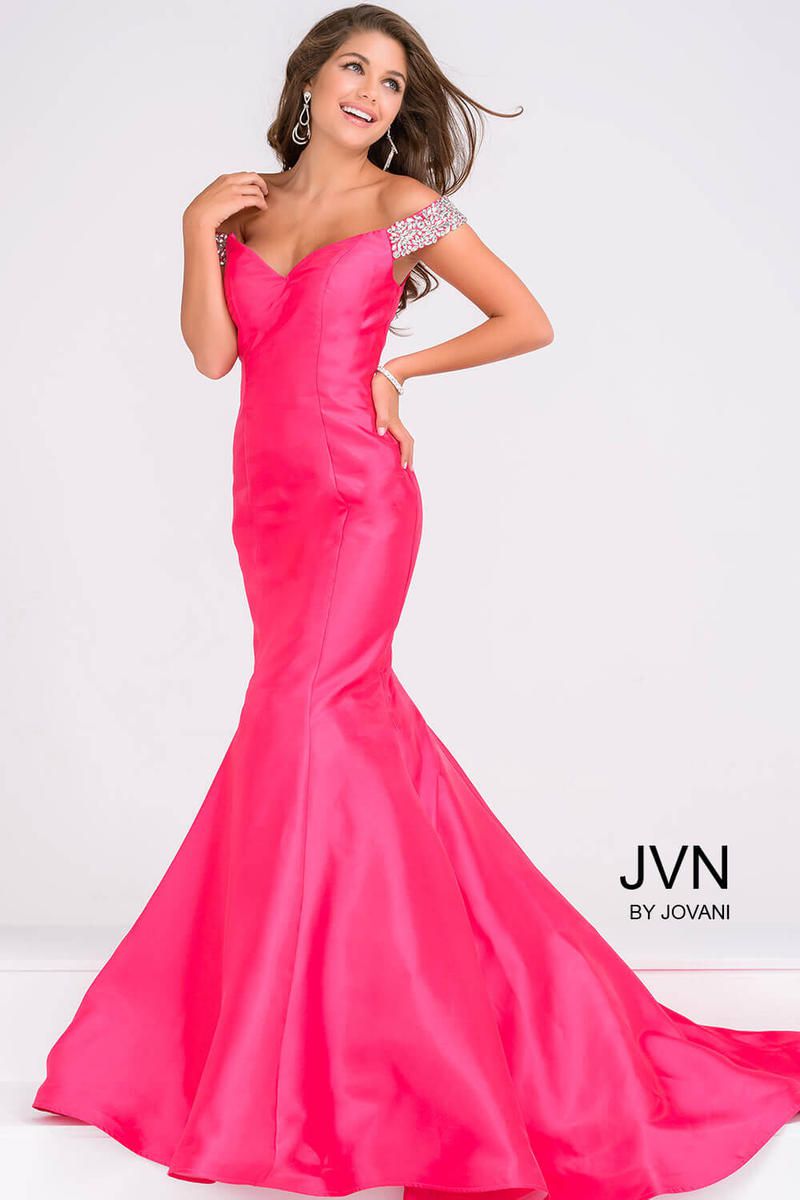 Style JVN23455 Jovani Size 8 Prom Hot Pink Mermaid Dress on Queenly