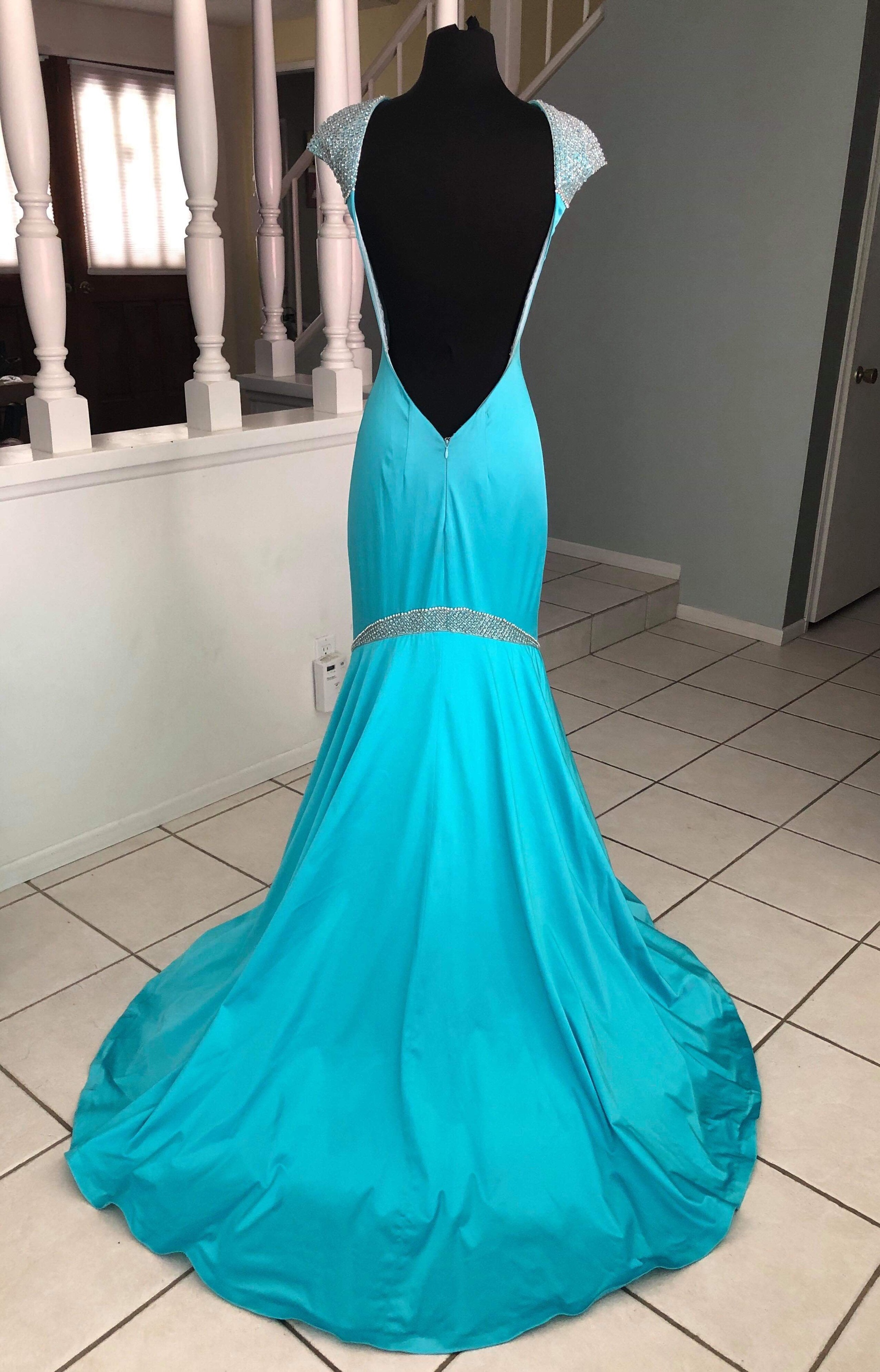 Sherri Hill Size 2 Prom High Neck Sequined Light Blue Floor Length Maxi on Queenly
