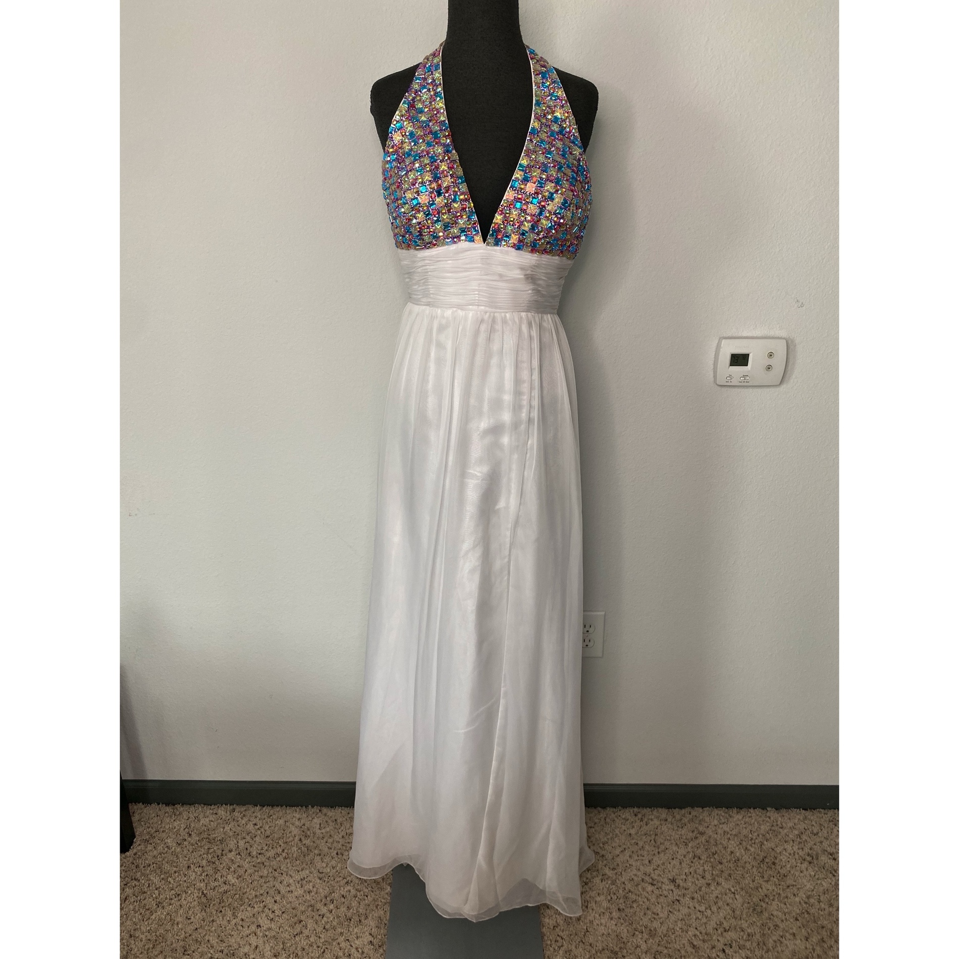 Alyce Paris Size 6 Halter White Side Slit Dress on Queenly