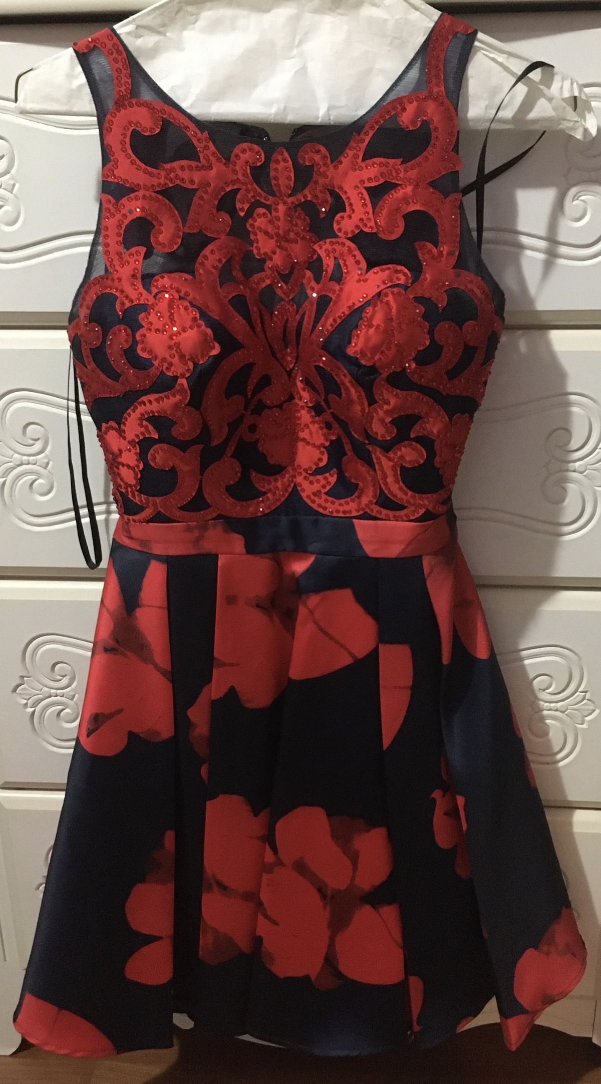 Terani Couture Size 6 Homecoming Navy Red A-line Dress on Queenly