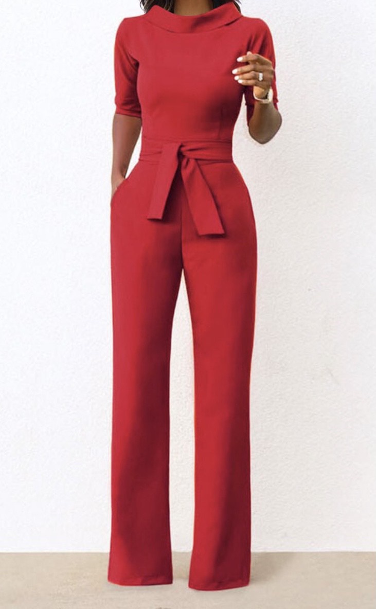 Size 6 Pageant Interview Red Formal Jumpsuit on Queenly