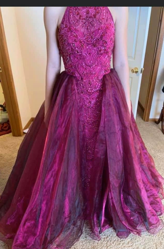 Sherri Hill Size 4 Prom High Neck Sequined Purple Ball Gown on Queenly