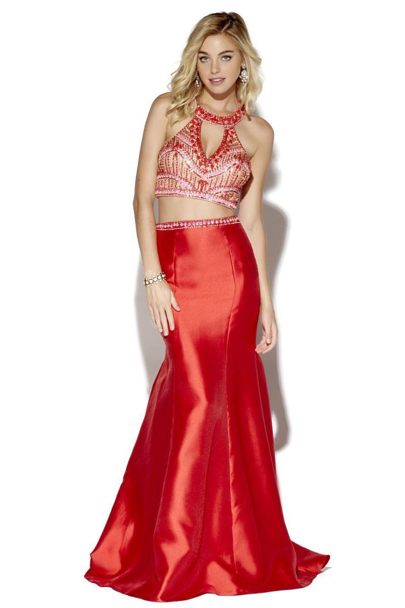 Style 16172 Jolene Size 8 Prom Halter Red Mermaid Dress on Queenly