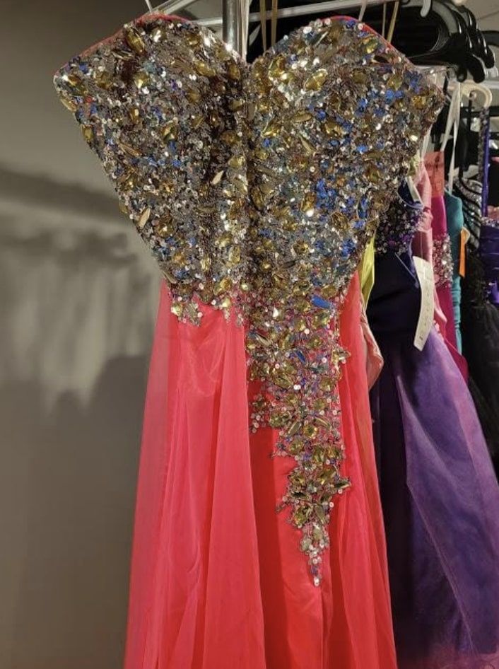 Style 85267A Mac Duggal Size 10 Prom Strapless Sequined Hot Pink A-line Dress on Queenly