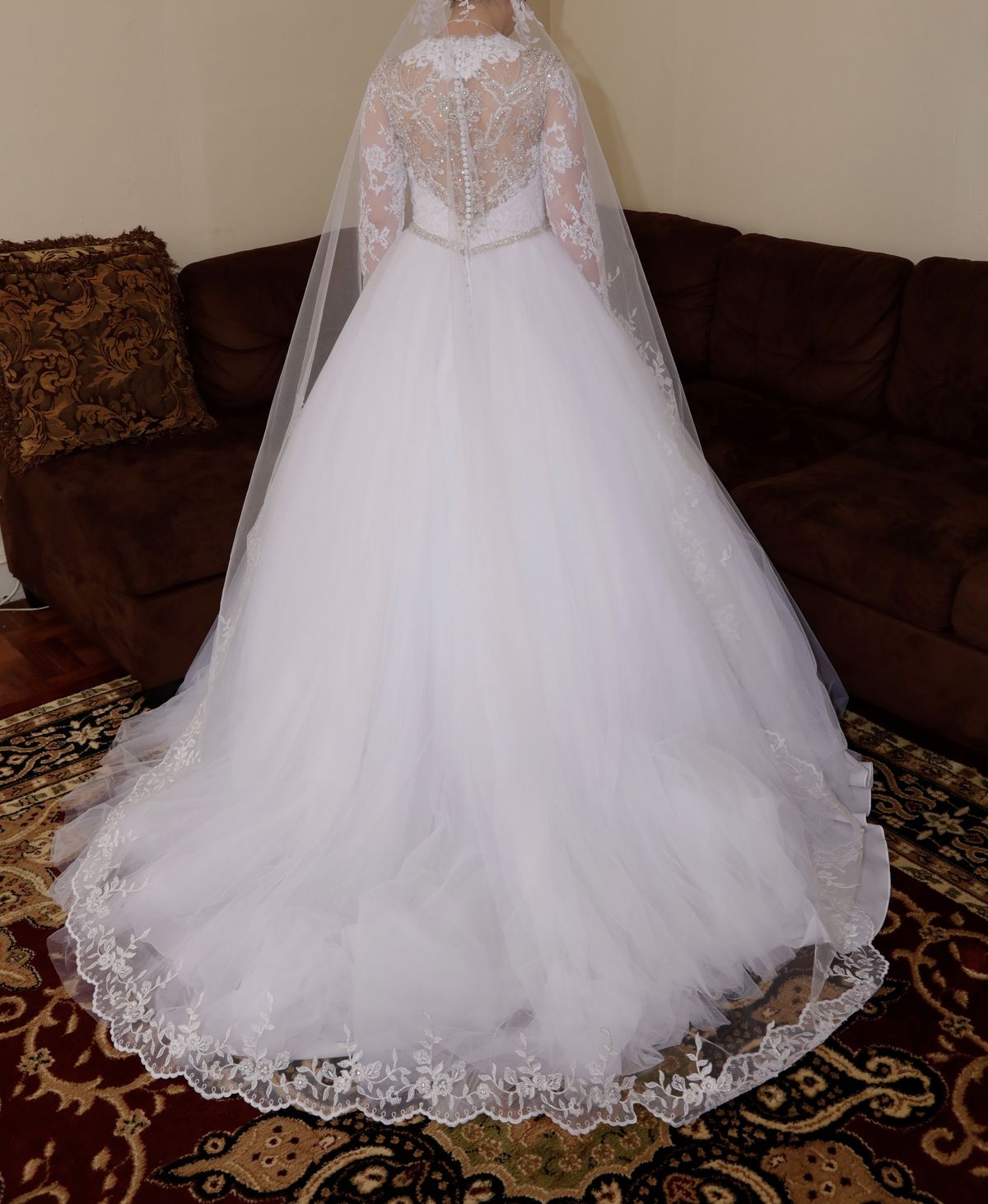 Size 8 Wedding Long Sleeve Lace White Ball Gown on Queenly