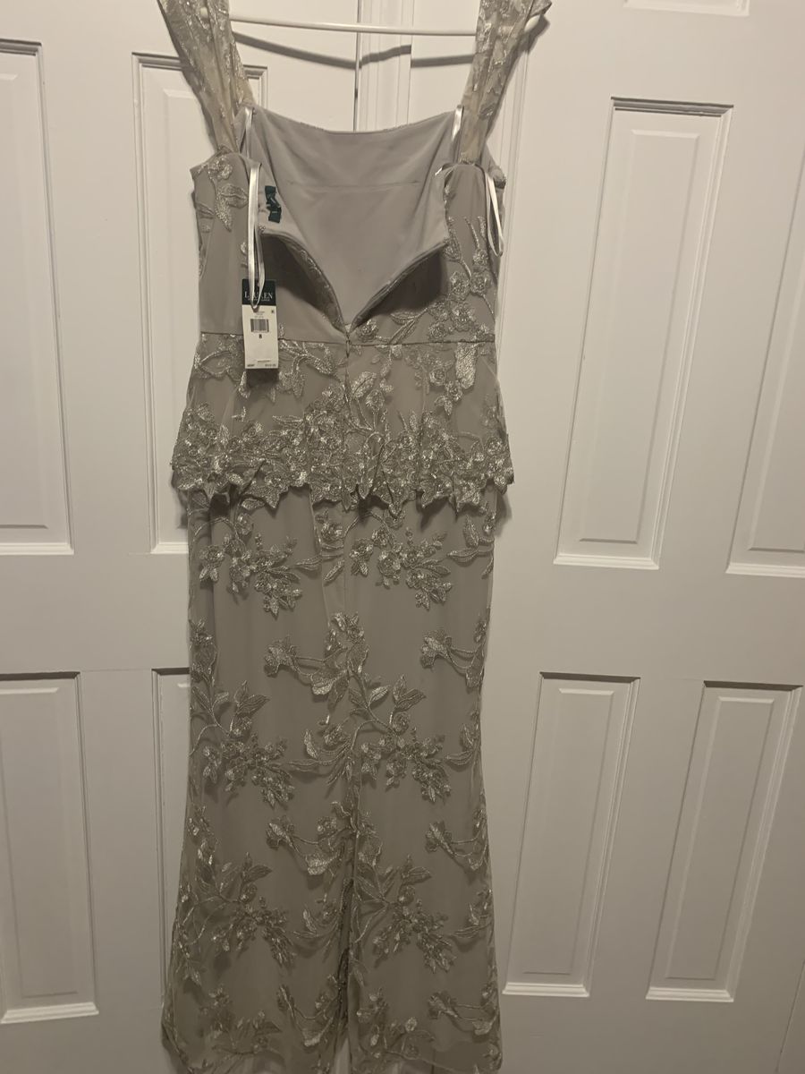 Ralph Lauren Silver Size 8 $300 Lace Straight Dress on Queenly