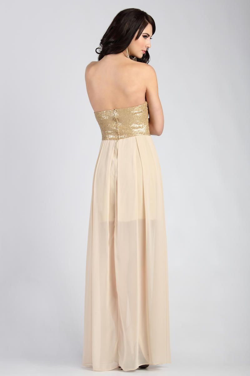 Style 0679331 Jolene Size 4 Prom Strapless Gold Floor Length Maxi on Queenly