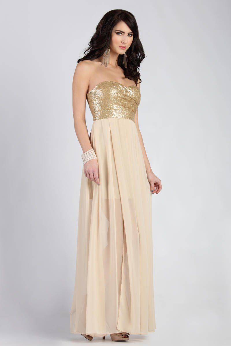 Style 0679331 Jolene Size 4 Prom Strapless Gold Floor Length Maxi on Queenly