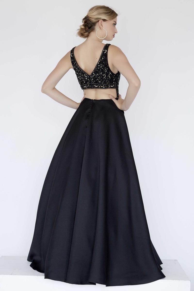 Style 17144 Jolene Size 8 Prom Sequined Black Ball Gown on Queenly