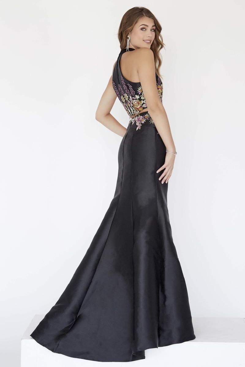 Style 18118 Jolene Size 2 Prom Halter Floral Black Mermaid Dress on Queenly