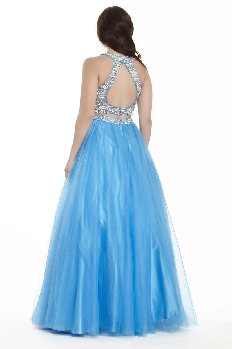 Style 17090 Jolene Size 12 Prom Halter Light Blue Ball Gown on Queenly