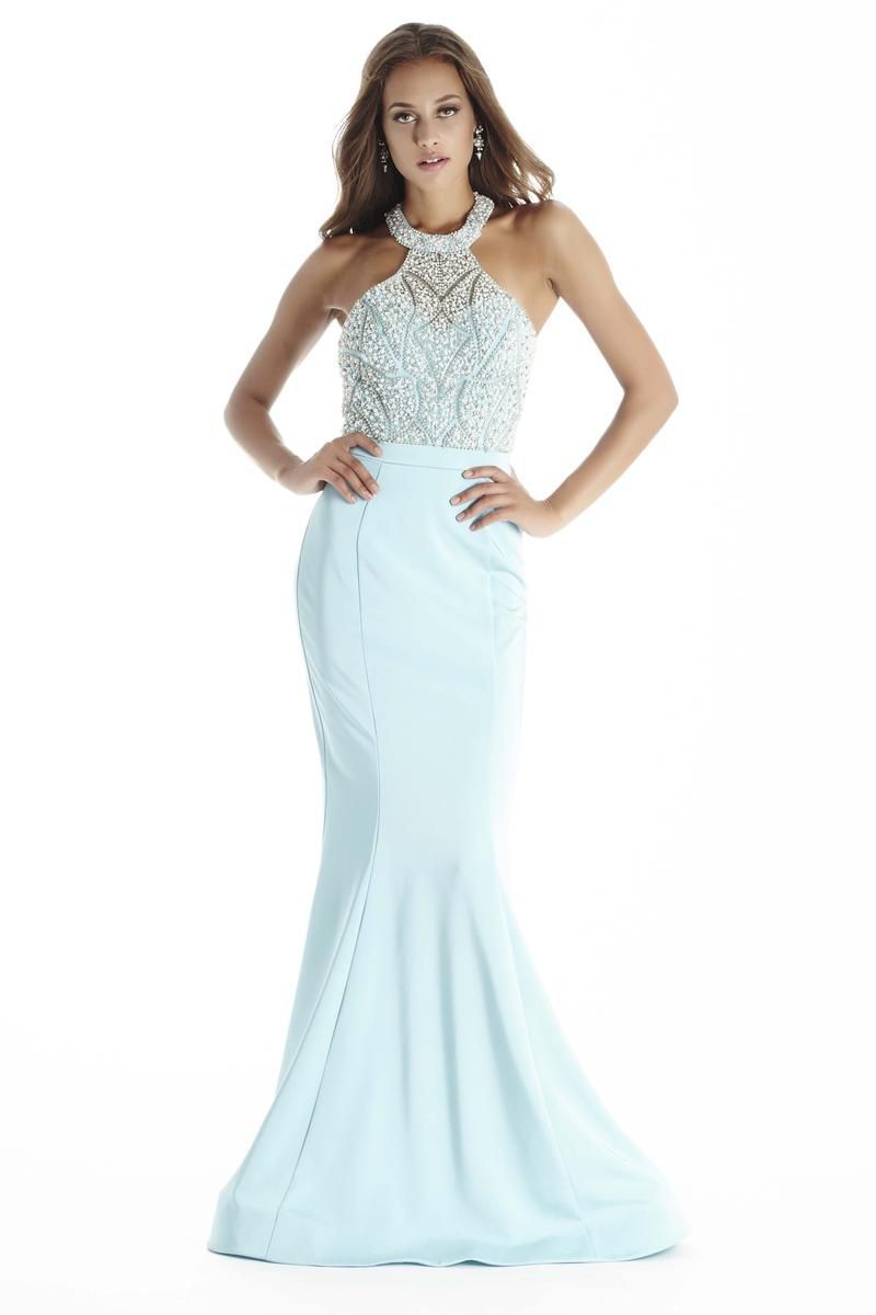 Style 17059 Jolene Plus Size 16 Prom Halter Light Blue Mermaid Dress on Queenly