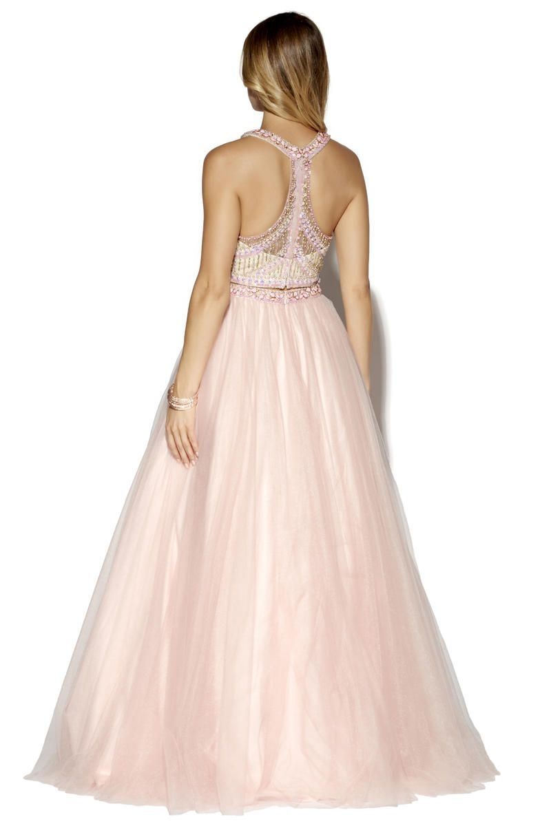 Style 16134 Jolene Size 2 Prom Halter Sequined Light Pink Ball Gown on Queenly