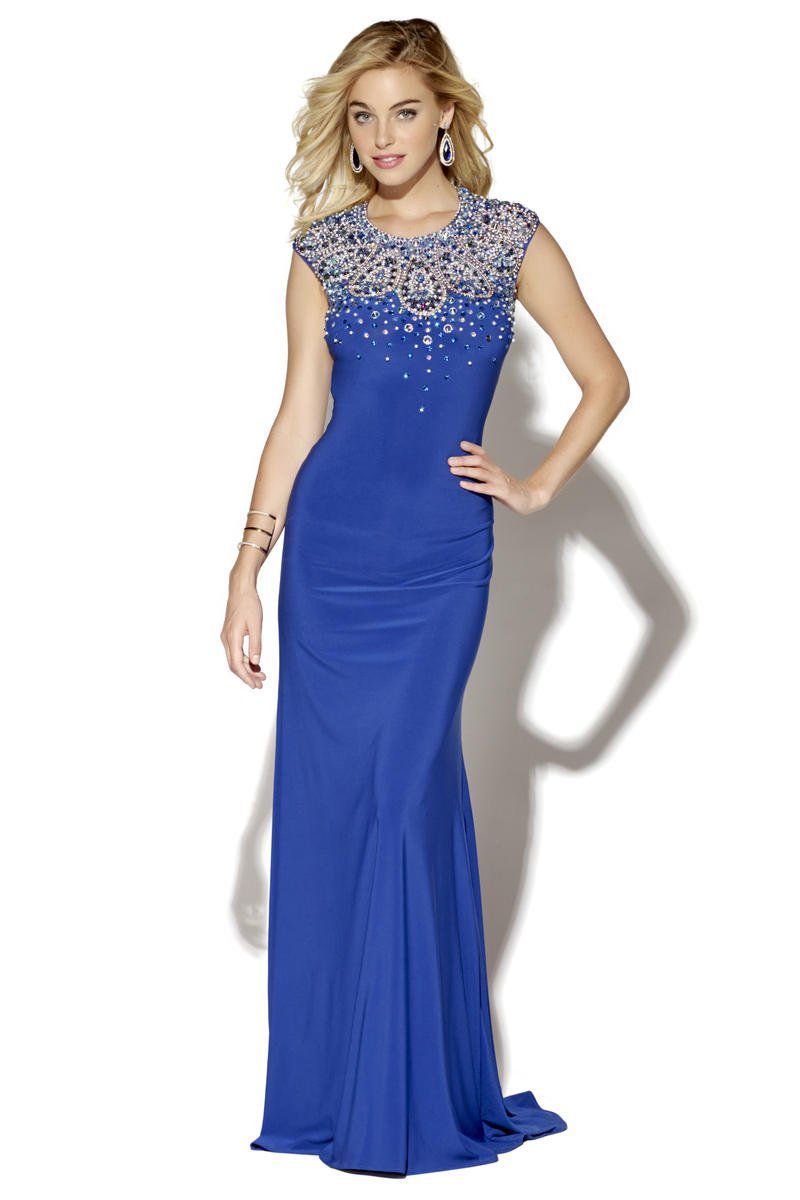 Style 16115 Jolene Size 12 Prom Cap Sleeve Royal Blue Mermaid Dress on Queenly