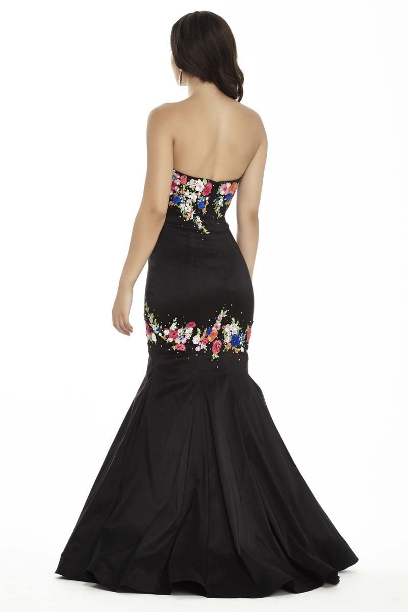 Style 17082 Jolene Size 10 Prom Strapless Floral Black Mermaid Dress on Queenly