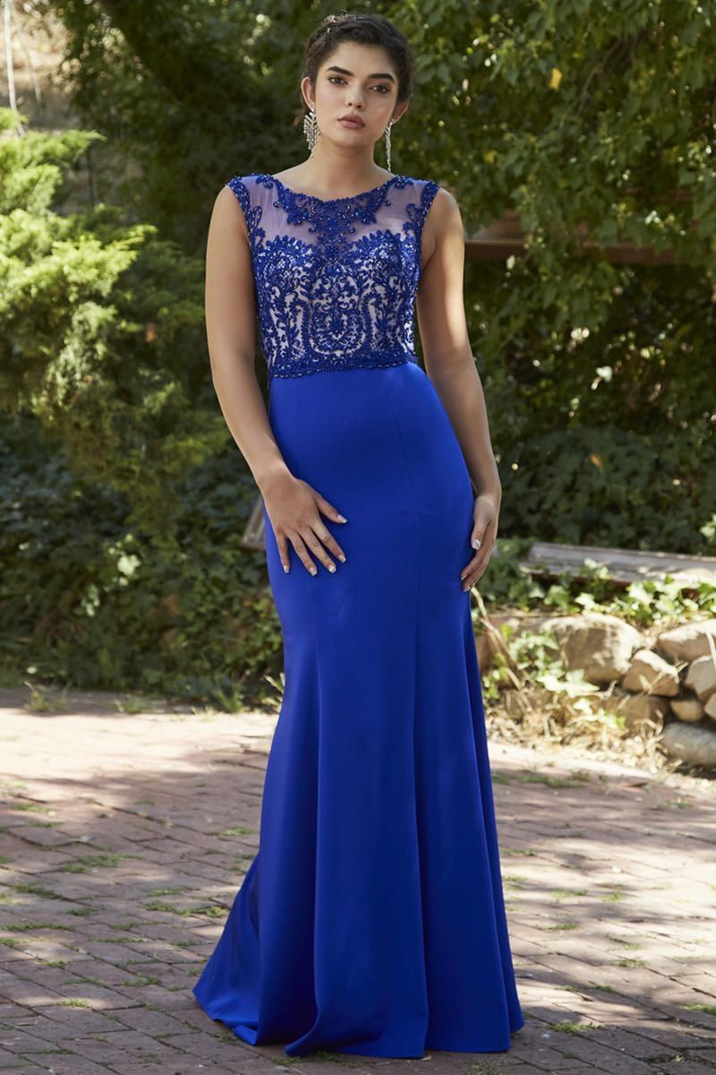 Style 18096 Jolene Plus Size 22 Prom Cap Sleeve Satin Royal Blue Mermaid Dress on Queenly