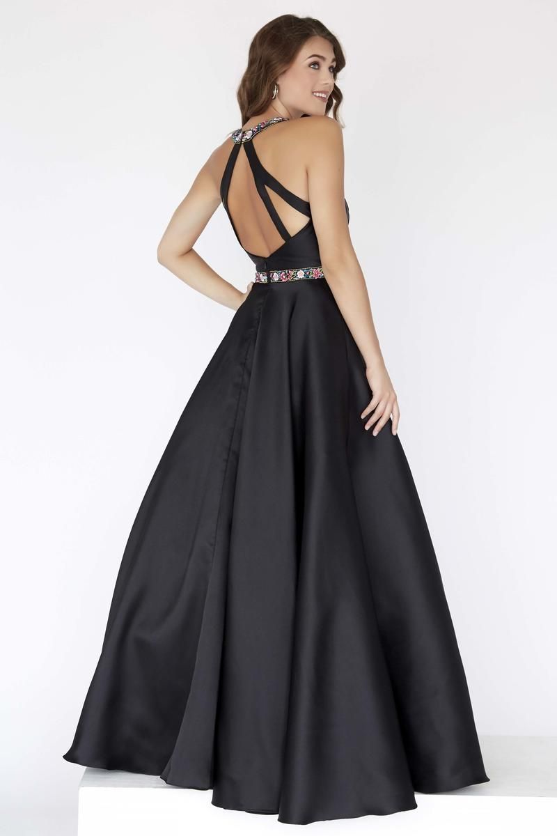 Style 18087 Jolene Plus Size 20 Prom Halter Satin Black Ball Gown on Queenly