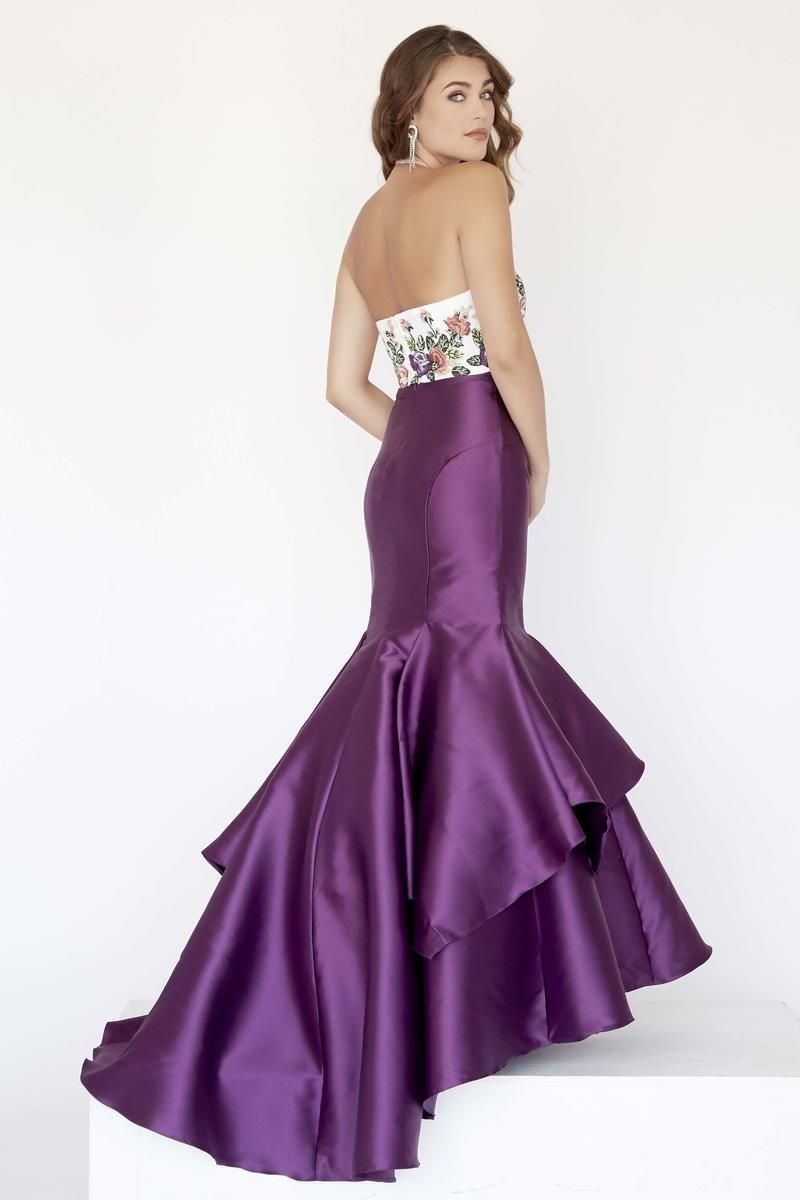 Style 18079 Jolene Purple Size 14 Two Piece Floral Prom Mermaid Dress on Queenly