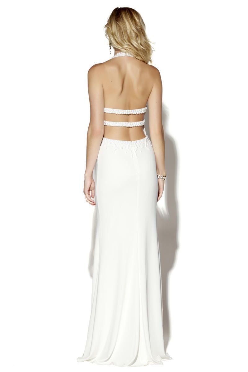 Style 16044 Jolene Size 6 Prom Halter White Side Slit Dress on Queenly