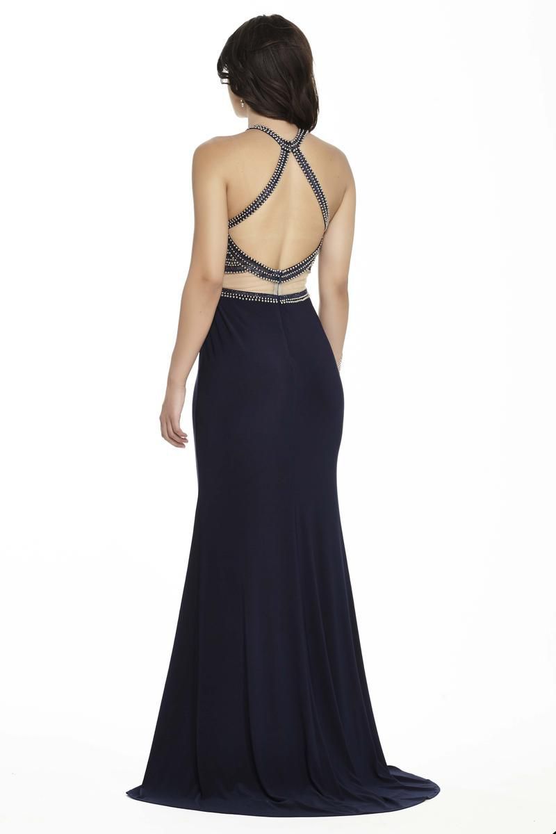 Style 17140 Jolene Size 6 Prom Halter Navy Blue Mermaid Dress on Queenly