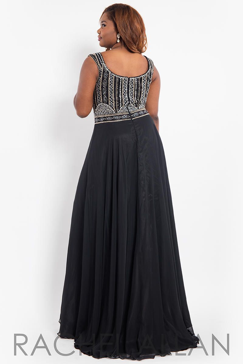 Style 7810 Rachel Allan Plus Size 28 Prom Cap Sleeve Black A-line Dress on Queenly