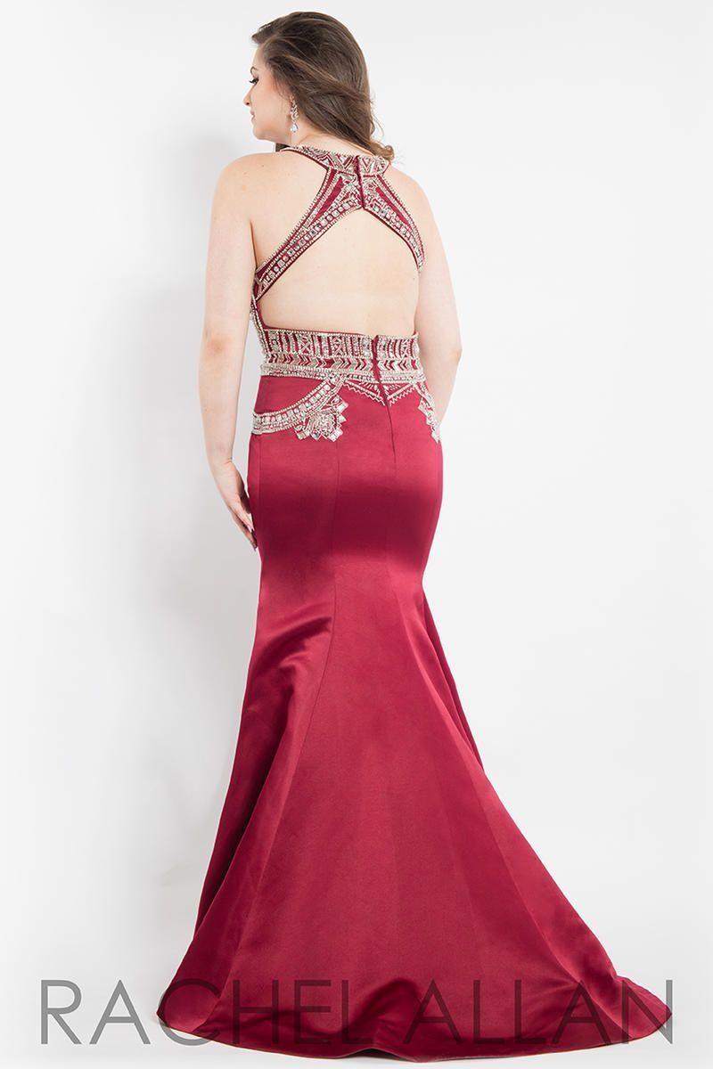Style 7808 Rachel Allan Plus Size 22 Prom Halter Satin Red Mermaid Dress on Queenly