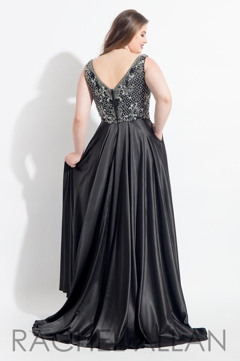 Style 6329 Rachel Allan Size 14 Prom Satin Black A-line Dress on Queenly