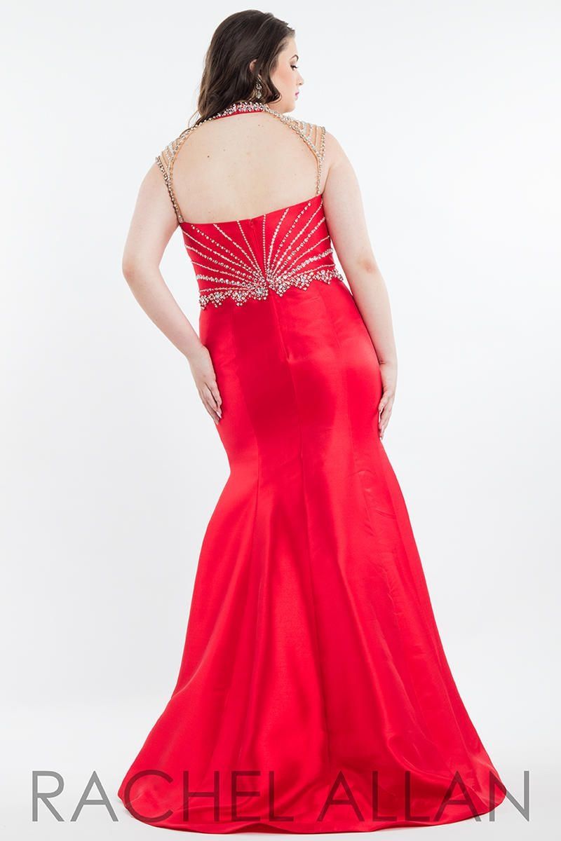 Style 7833 Rachel Allan Size 14 Prom Halter Red Mermaid Dress on Queenly