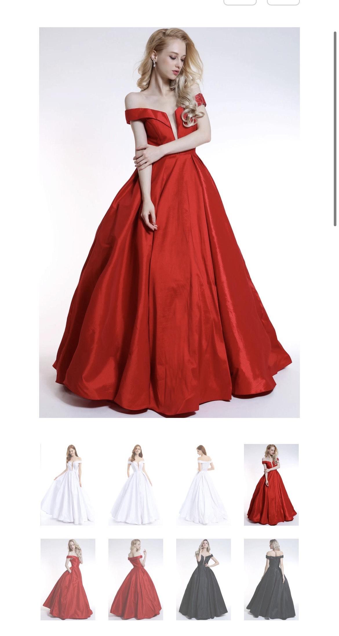 Ava Presley Size 4 Prom Off The Shoulder Satin Red Ball Gown on Queenly