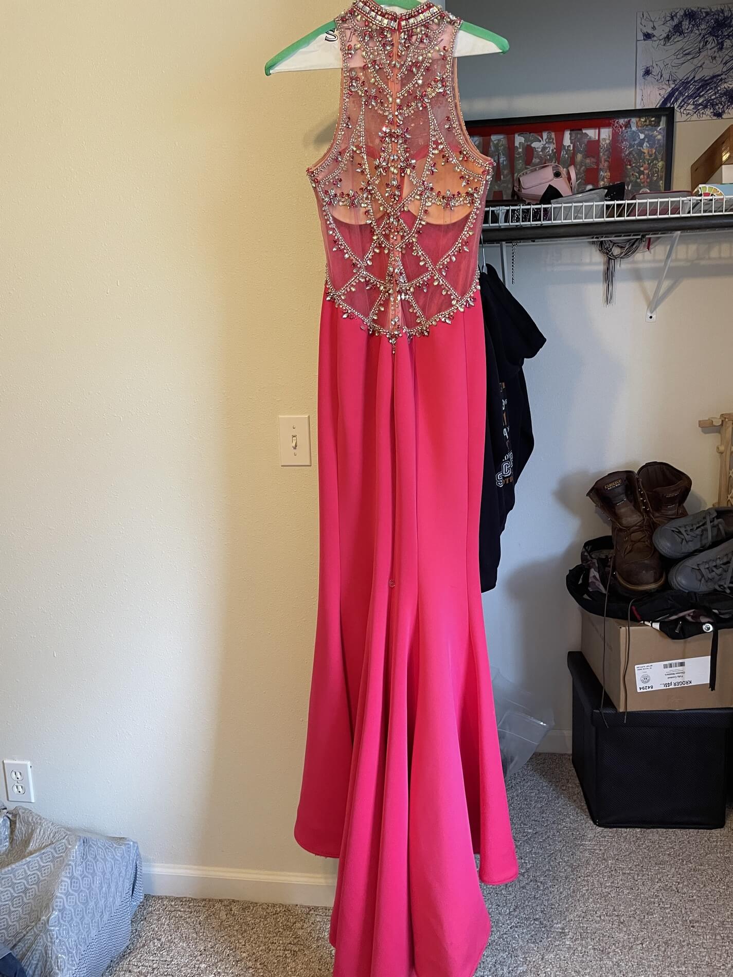 Tony Bowls Size 4 Pageant Halter Hot Pink Mermaid Dress on Queenly