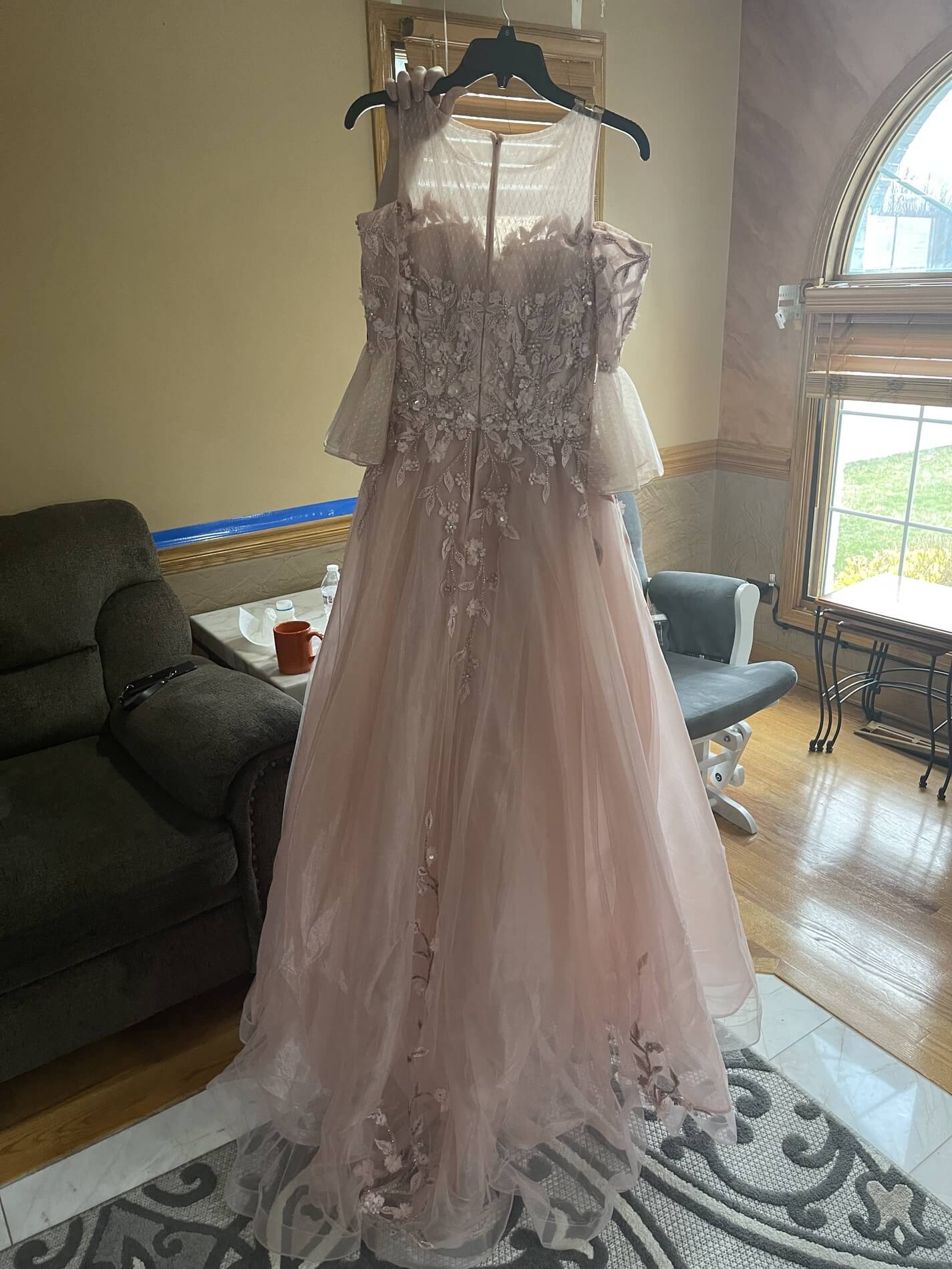 Size 10 Prom Long Sleeve Light Pink Ball Gown on Queenly
