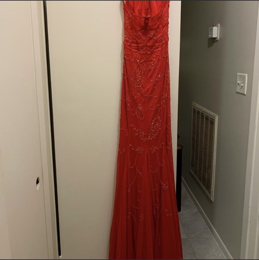 Size 00 Prom Halter Red Mermaid Dress on Queenly