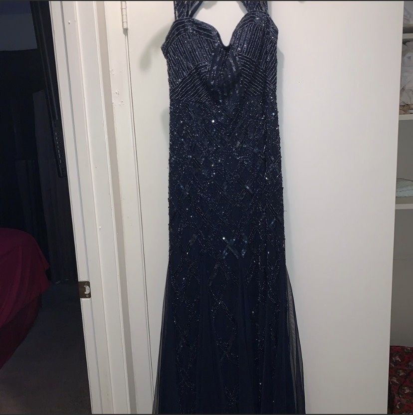 Adrianna Papell Size 12 Blue Floor Length Maxi on Queenly
