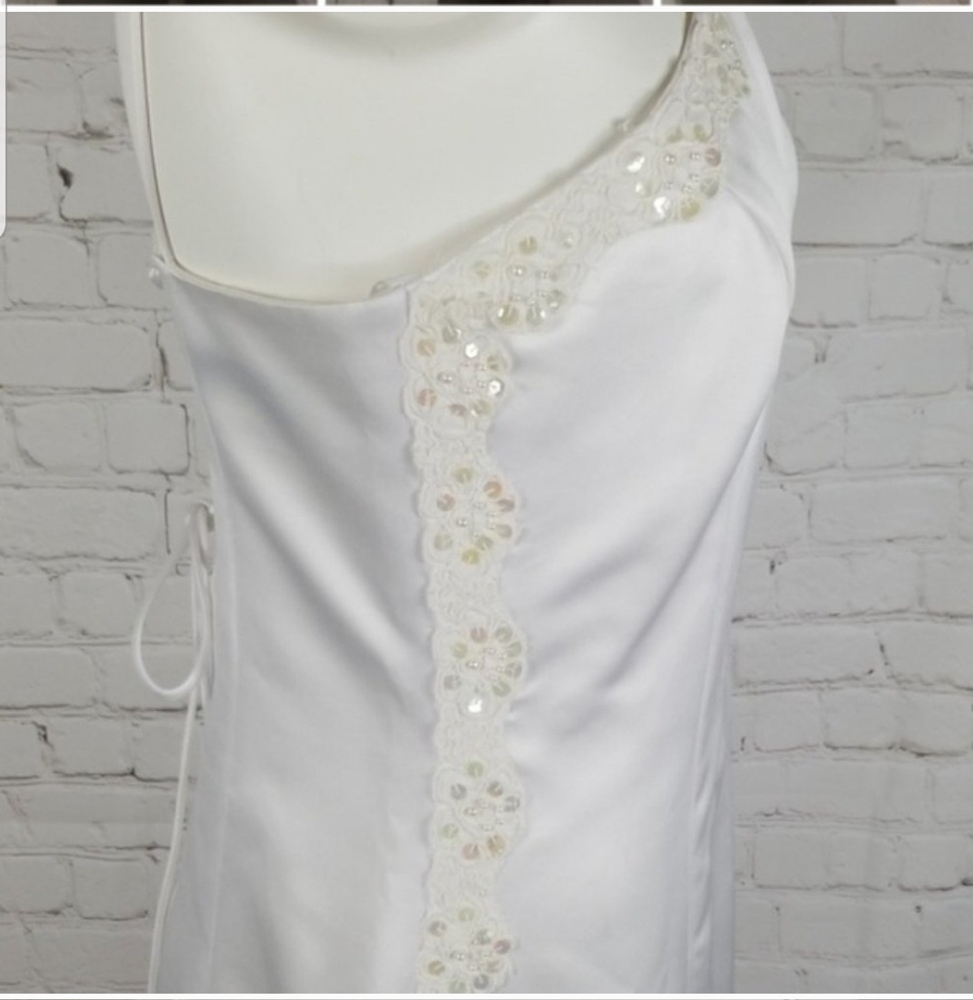  "Zum Zum" by Niki Livas Size 10 Wedding Strapless Sequined White A-line Dress on Queenly