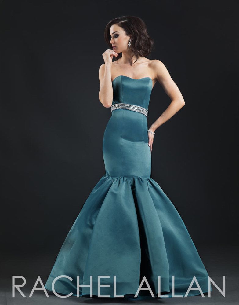 Style 8095 Rachel Allan Size 6 Prom Strapless Sequined Green Mermaid Dress on Queenly