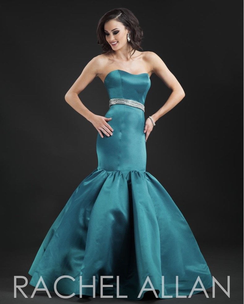 Style 8095 Rachel Allan Size 6 Prom Strapless Green Mermaid Dress on Queenly