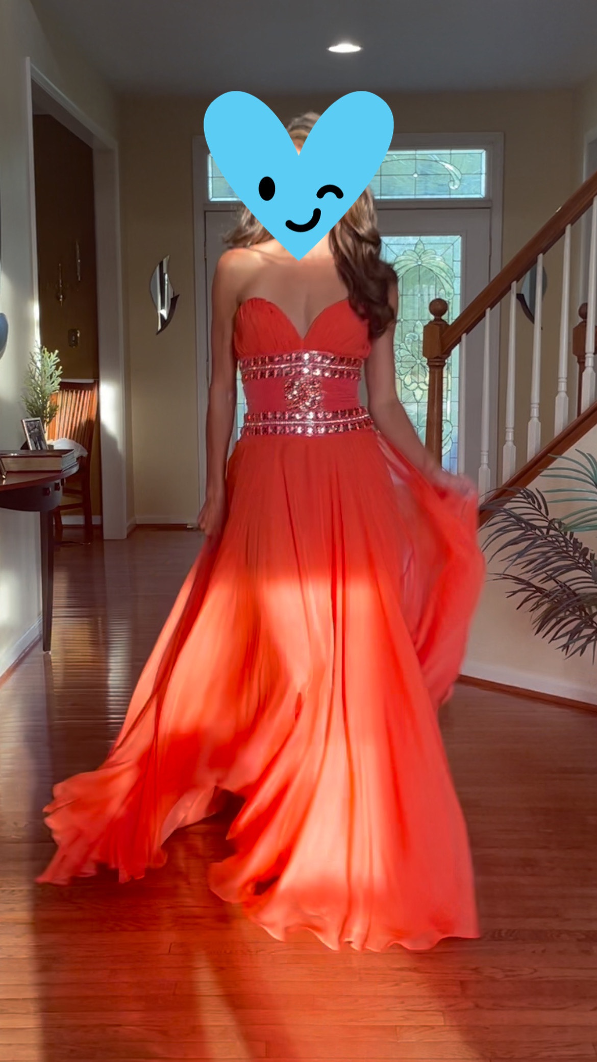 Size 0 Prom Strapless Orange A-line Dress on Queenly