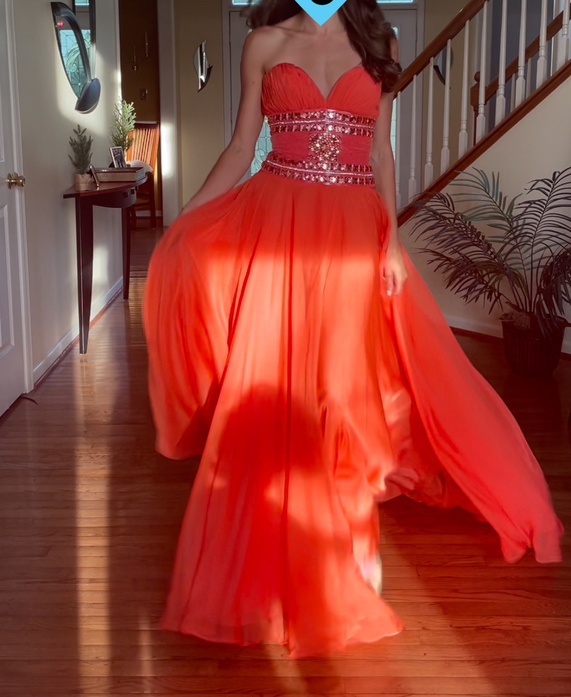 Size 0 Prom Strapless Orange A-line Dress on Queenly