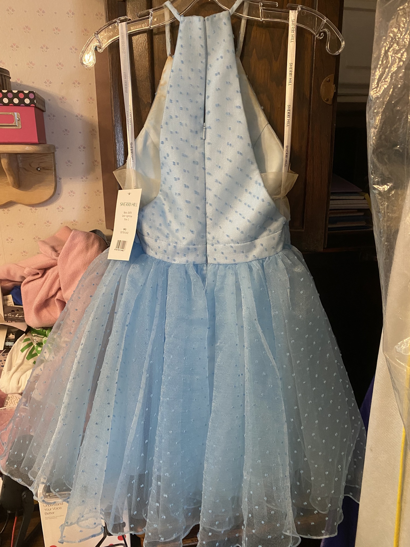 Sherri Hill Size 2 Homecoming Plunge Sequined Light Blue Cocktail Dress on Queenly