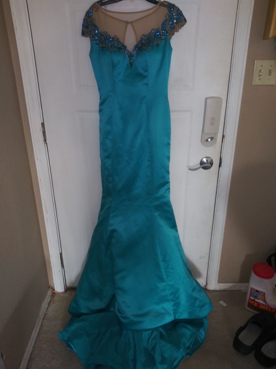 Sherri Hill Size 4 Prom Cap Sleeve Sequined Blue Mermaid Dress on Queenly