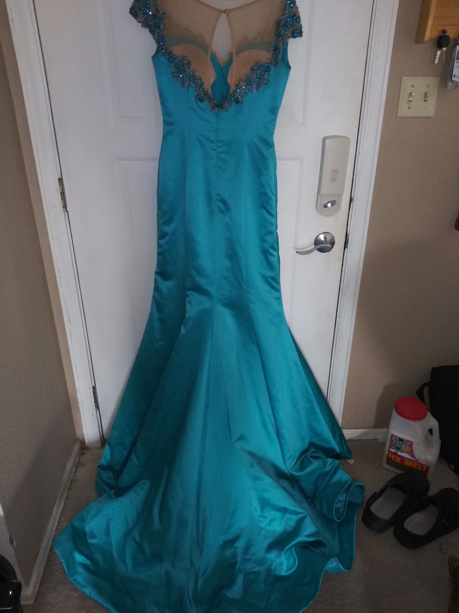 Sherri Hill Size 4 Prom Cap Sleeve Sequined Blue Mermaid Dress on Queenly