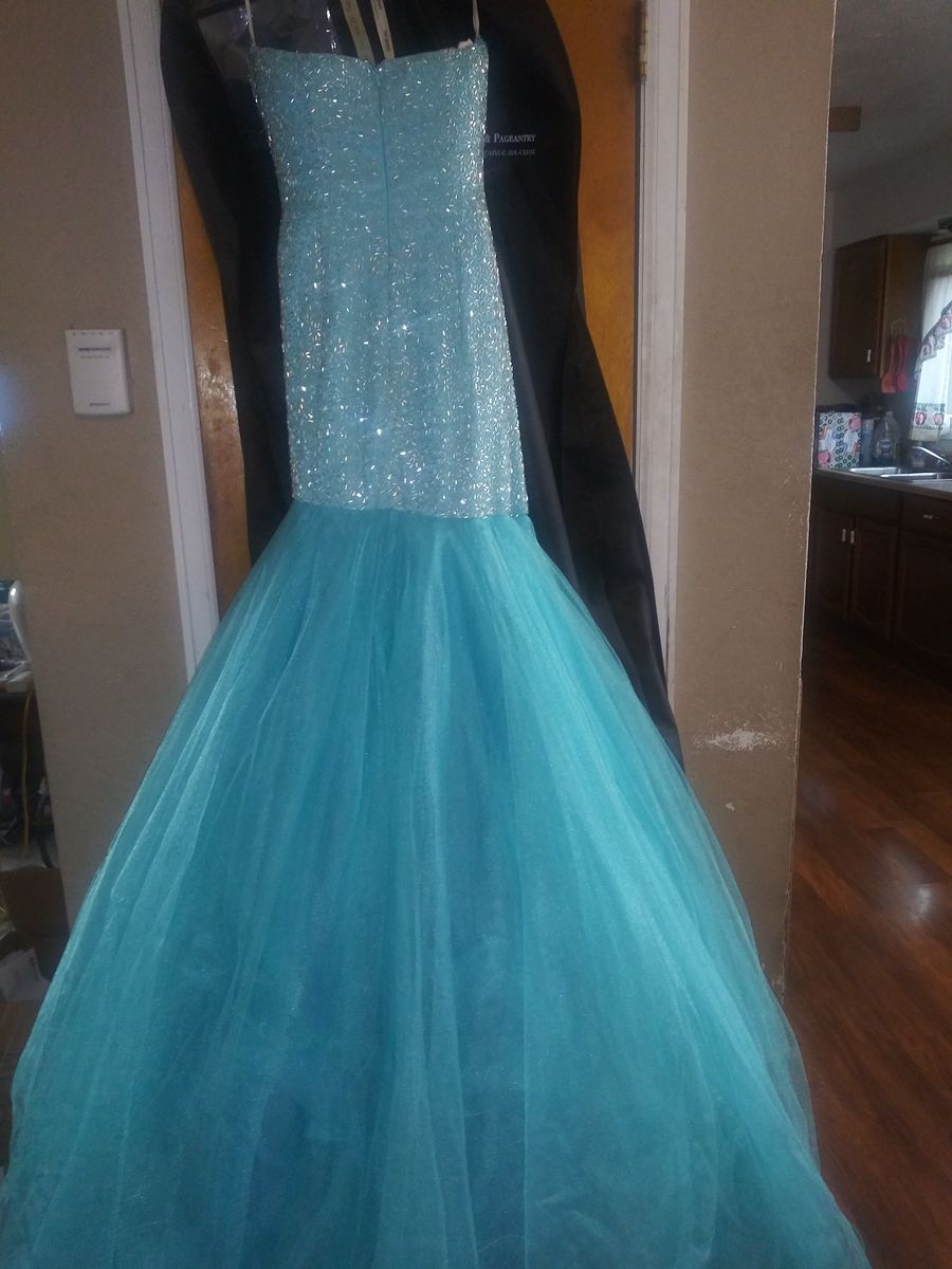 Sherri Hill Size 0 Prom Strapless Sequined Light Blue Mermaid Dress on Queenly