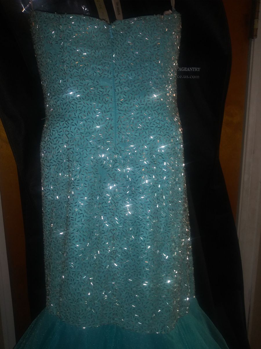 Sherri Hill Size 0 Prom Strapless Sequined Light Blue Mermaid Dress on Queenly