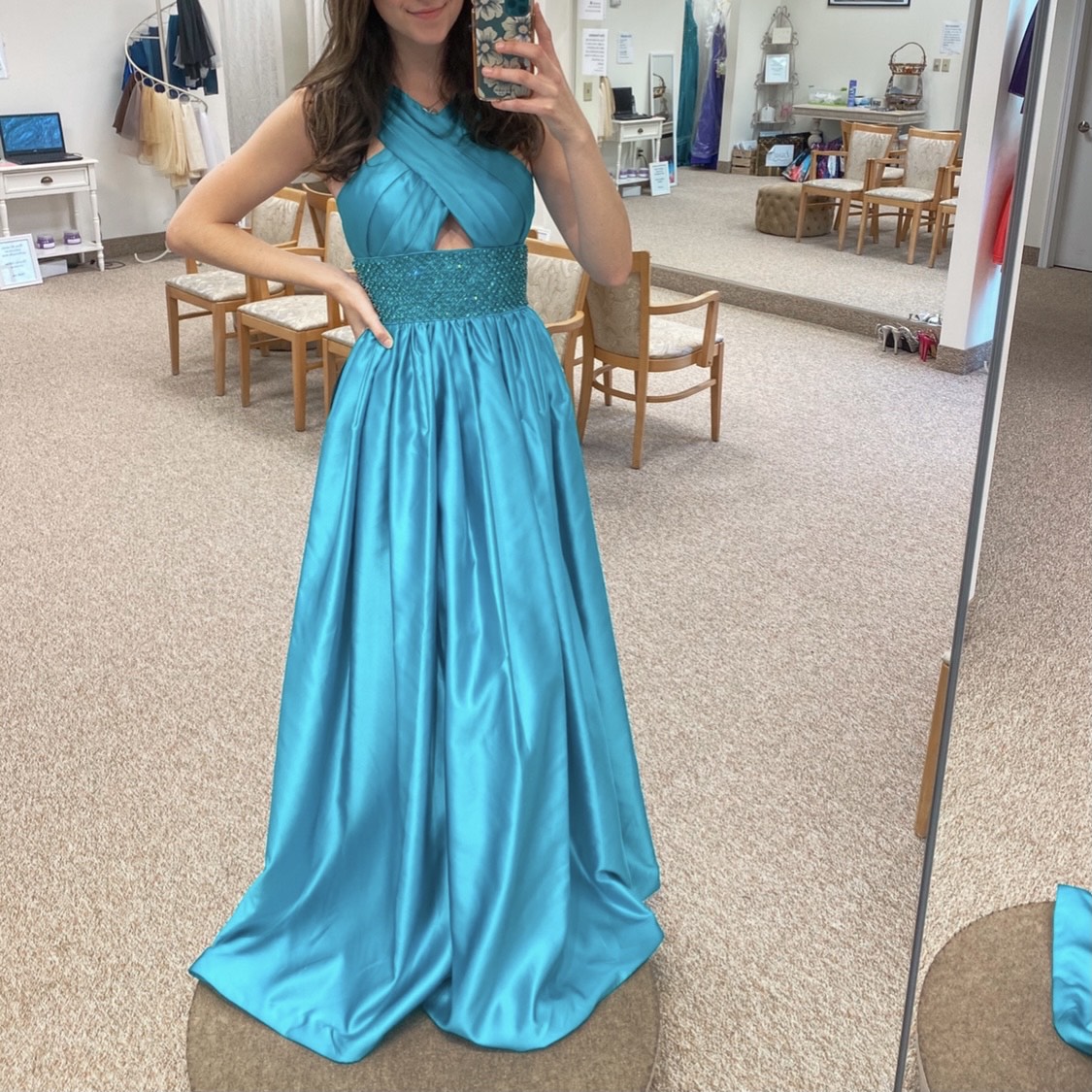 Sherri Hill Size 6 Prom Halter Blue Ball Gown on Queenly