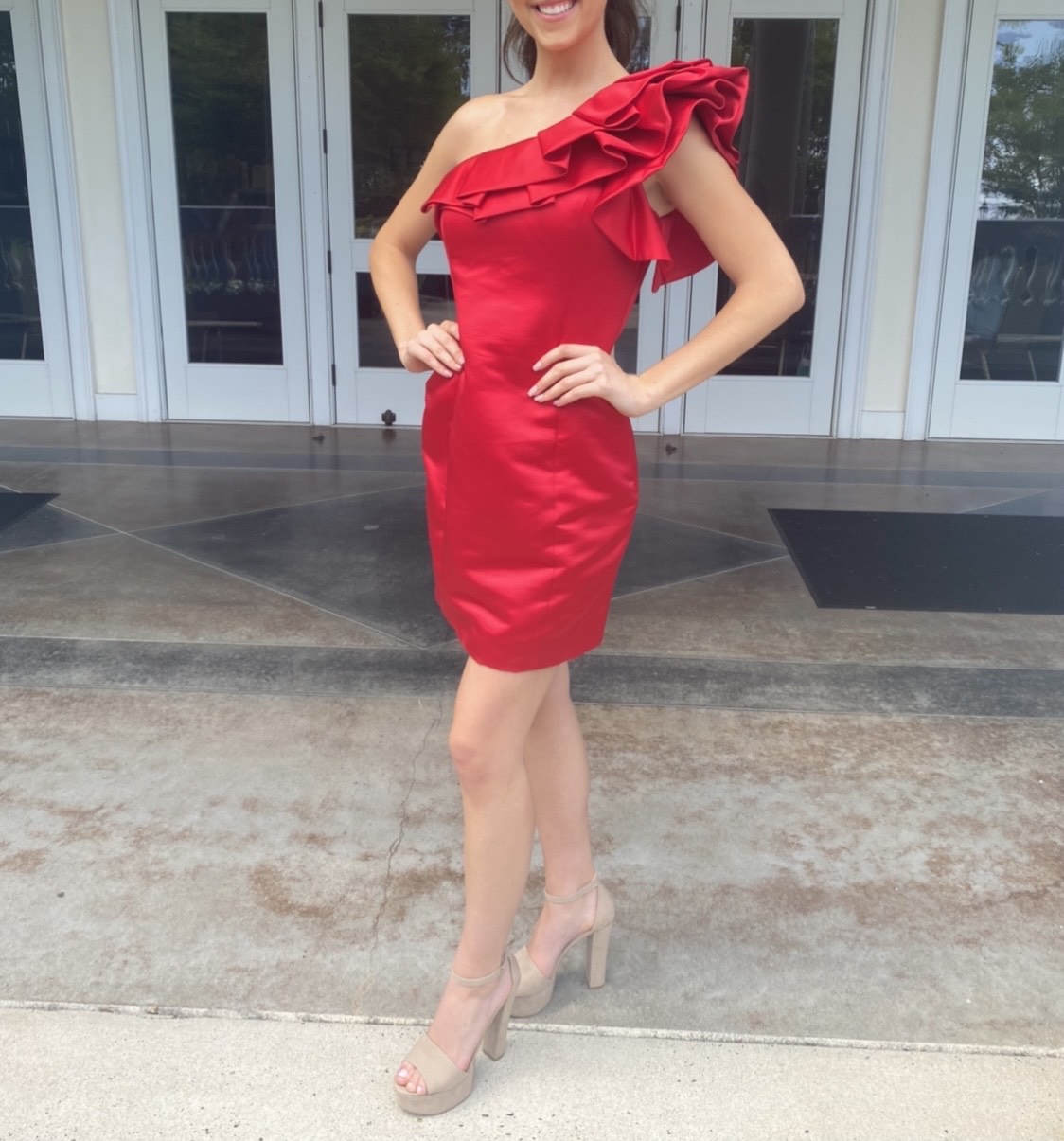 Size 6 Pageant Interview One Shoulder Red Cocktail Dress on Queenly