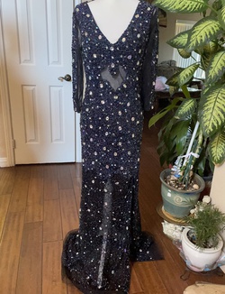 Size 12 Long Sleeve Blue Floor Length Maxi on Queenly