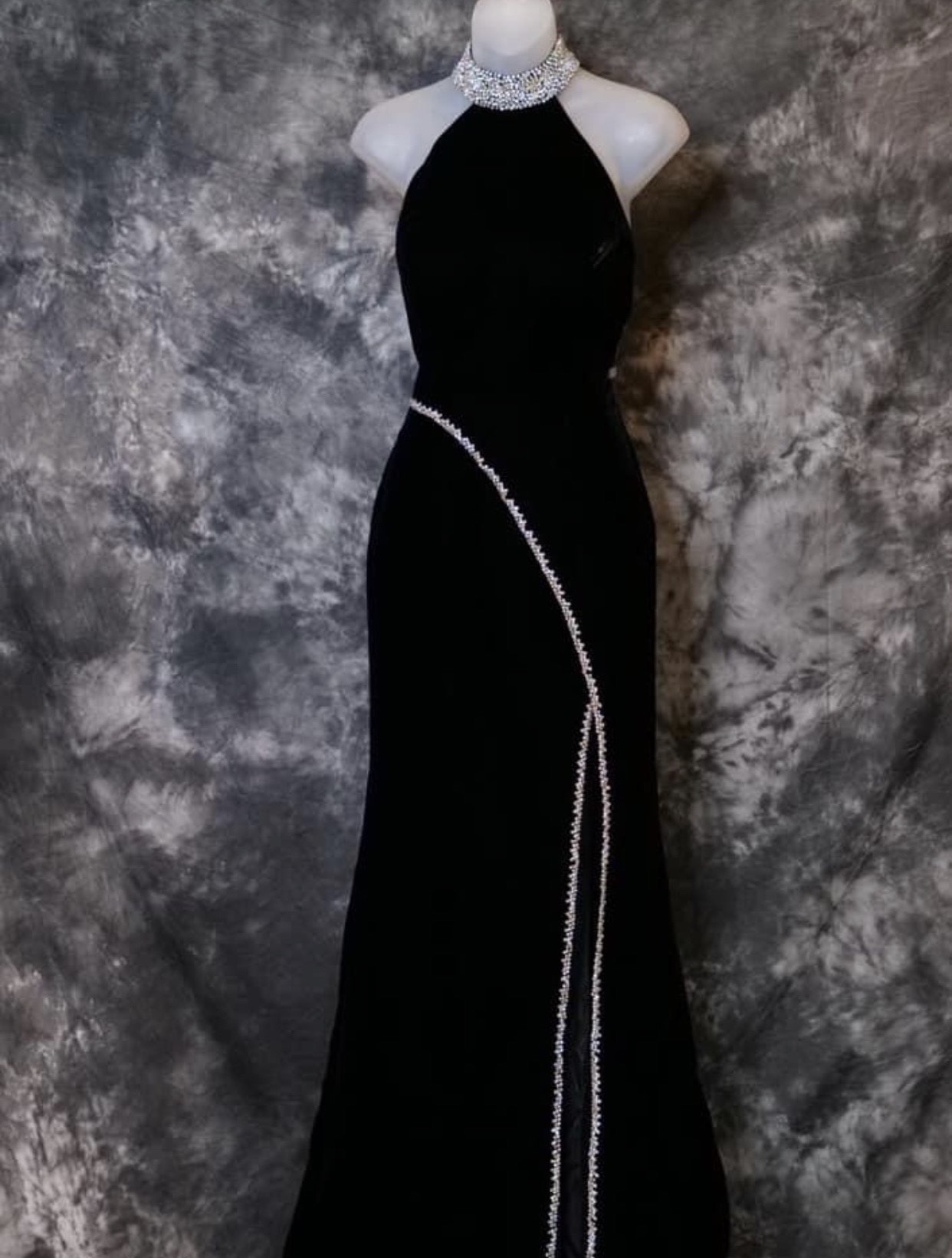 Sherri Hill Size 6 Prom High Neck Velvet Black Side Slit Dress on Queenly