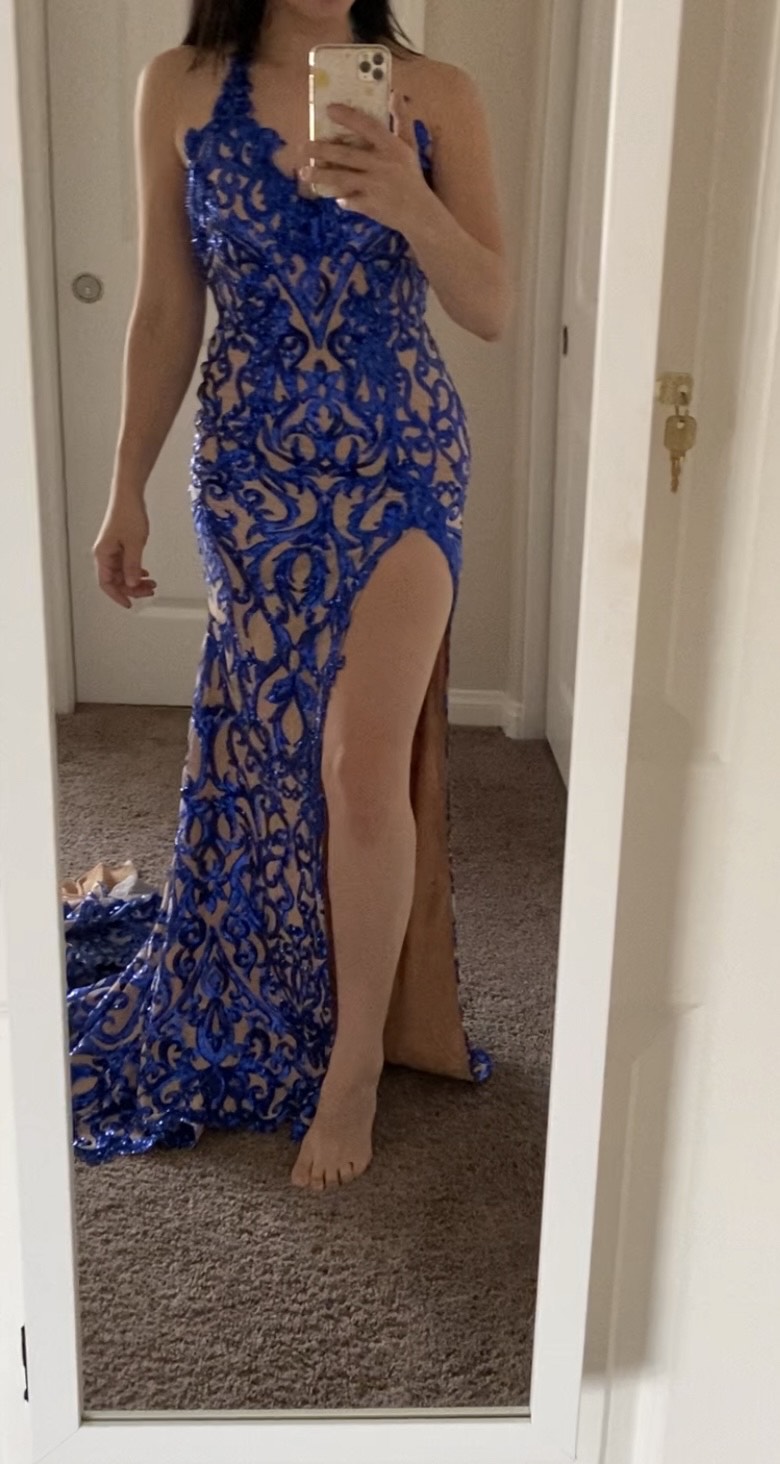 Size 0 Prom Royal Blue Side Slit Dress on Queenly